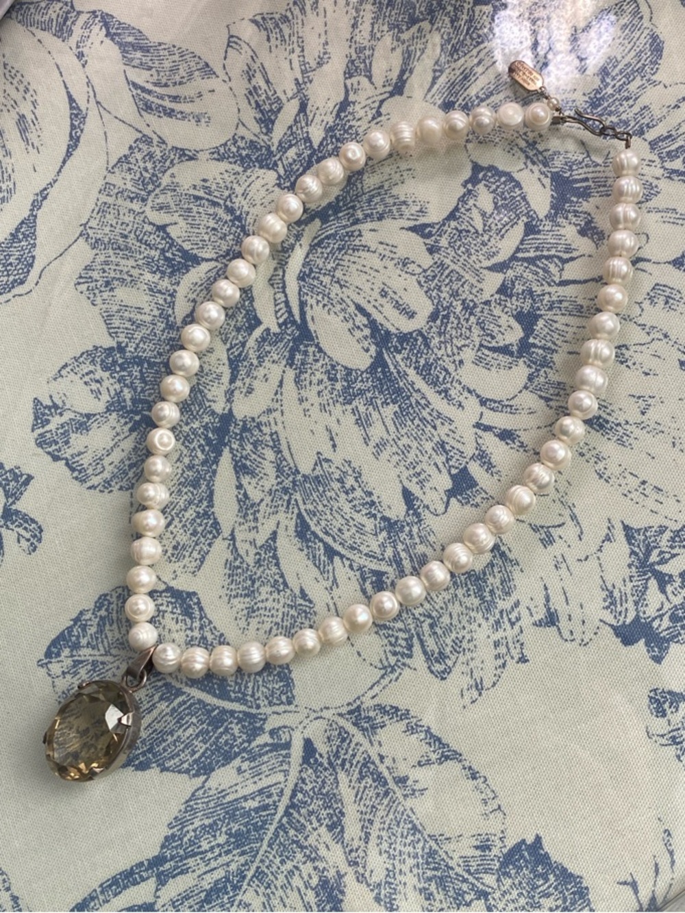 Estate Ruby Ann Tobar-Blanco New Orleans Pearl Necklace with Smoky Topaz Pendant